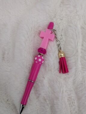 Pink Cross Charm Ballpoint Pen with Tassel - Home Office